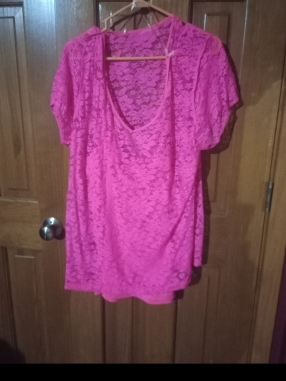 Women's Pink Lace Scoop Neck Top